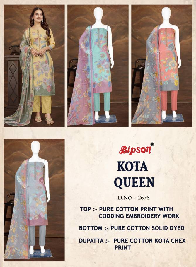 Kota Queen 2678 By Bipson Embroidery Pure Cotton Dress Material Wholesale Price In Surat